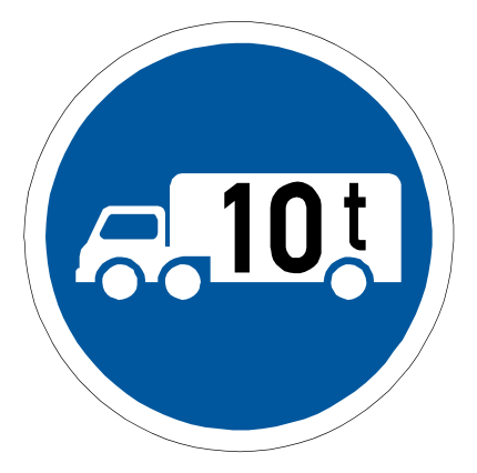 To indicate that the road or part of it is set aside for use by goods vehicles with a gross vehicle mass or gross combination mass exceeding the mass indicated in tons by a number on such a sign