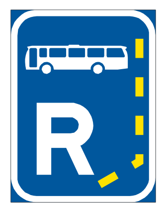 The curved yellow line indicates the start of a lane reserved for the exclusive use of the class of vehicle indicated