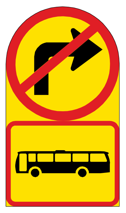 No right turn by buses allowed at the next junction