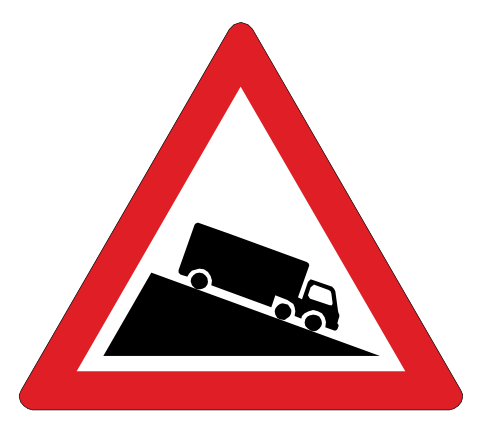 Steep downhill ahead. Change to a lower gear if necessary