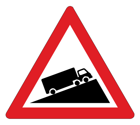 Steep uphill ahead. You may not cross a No Overtaking line to overtake a slow moving vehicle