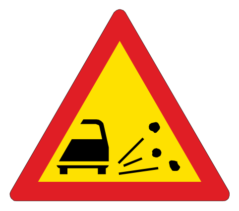 Loose stones on road surface ahead (temporary version)